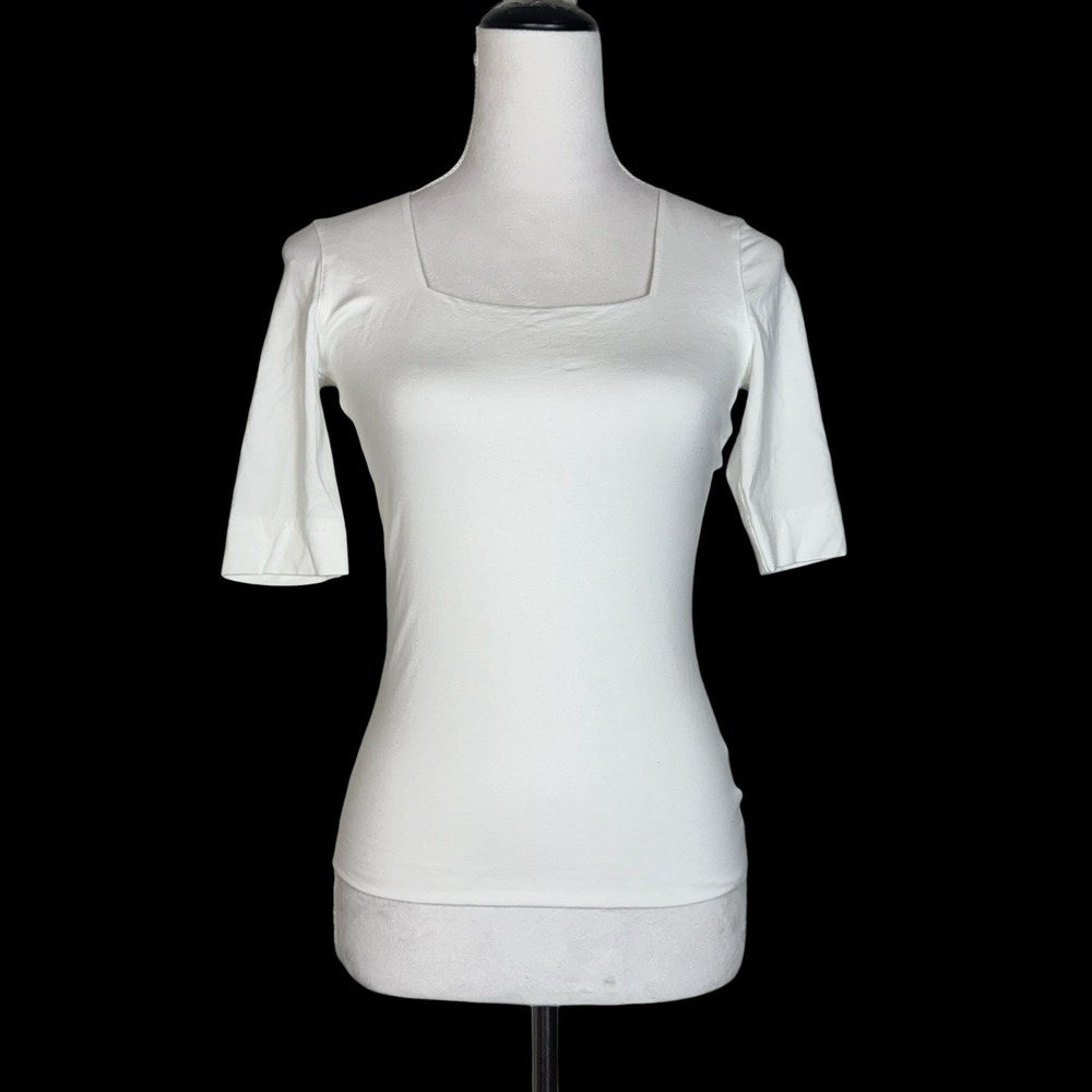 Akris Punto Cotton Half Sleeve Square Neck Tee Size 2 Quiet Luxury Minimalist - Picture 2 of 8